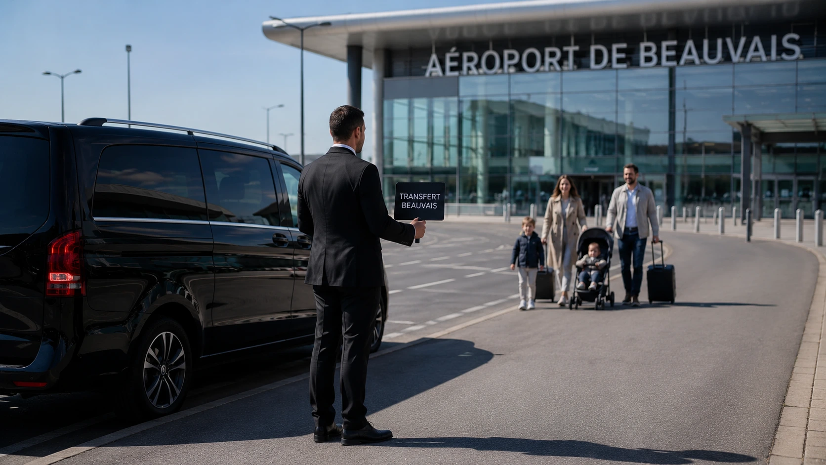 Famille à l'aéroport de Beauvais pour un transfert vers Disneyland Paris