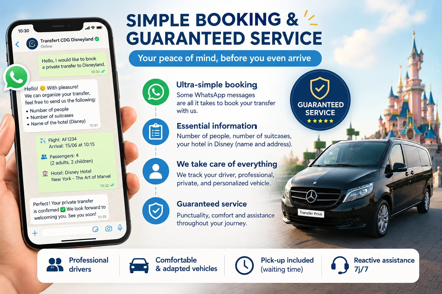 WhatsApp booking CDG Disneyland Paris transfer