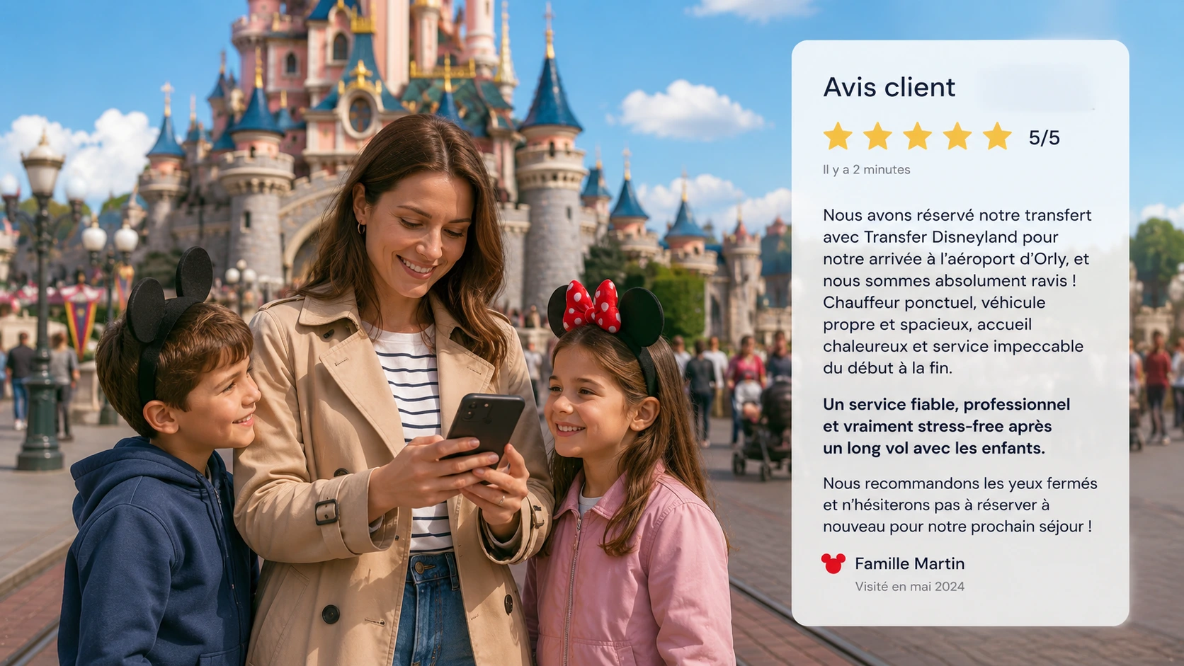 Témoignage famille transfert privé Disneyland Paris depuis Orly