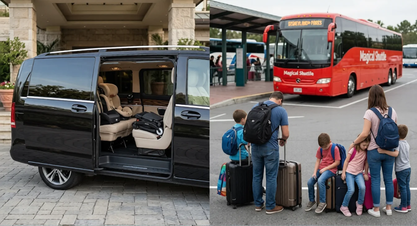 Comparatif prix transfer privé Mercedes versus navette partagée pour Disneyland Paris avec différences tarifaires