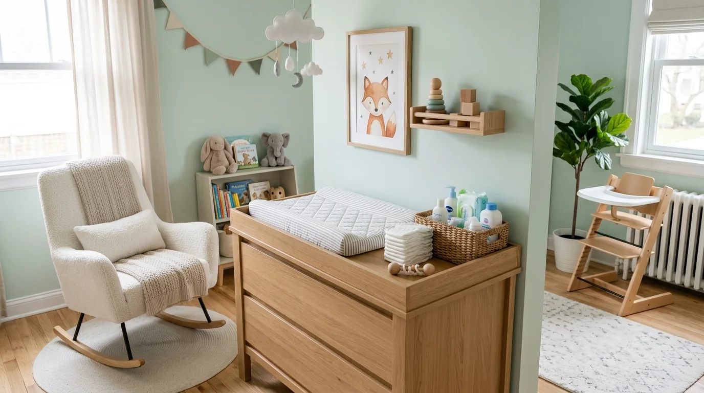 Espace bébé avec table à langer et chaise haute à Disneyland Paris, équipements et commodités pour familles avec jeunes enfants