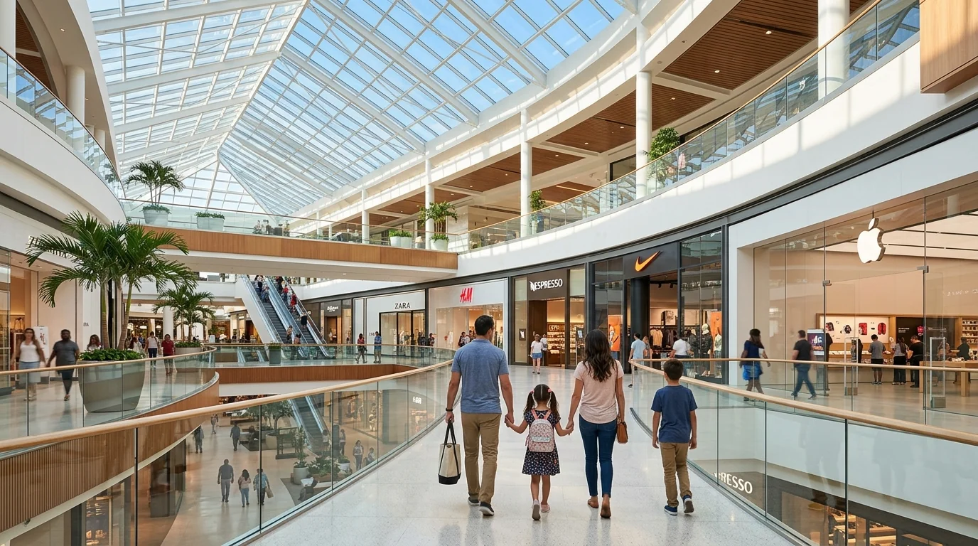 Intérieur lumineux du centre commercial Val d'Europe à Marne-la-Vallée, destination shopping familiale idéale près de Disneyland Paris